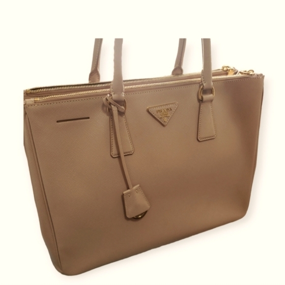 Auth PRADA Saffiano Lux Double Zip Tote | Galleria Bag | Cammeo Pink - Picture 2 of 16